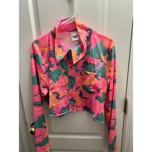 Large Modern Hero Pink Camo Cropped Jacket Women's Y2K Festival Mesh Stretch